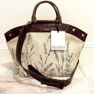 New $1540 Max Mara Anita Croco Embossed Leather  Floral  Shoulder Tote Bag